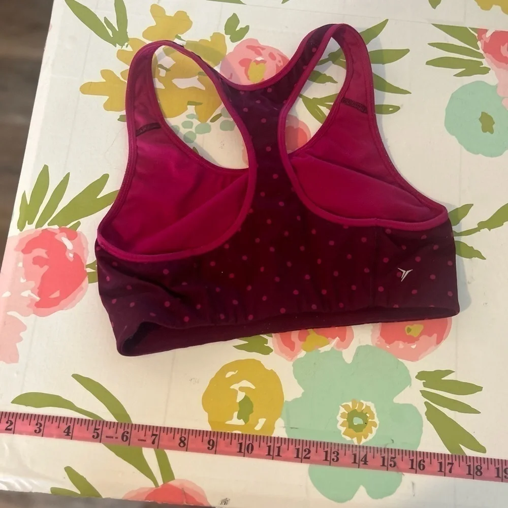 Old Navy active go dry, medium burgundy, pink polkadot, sports bra